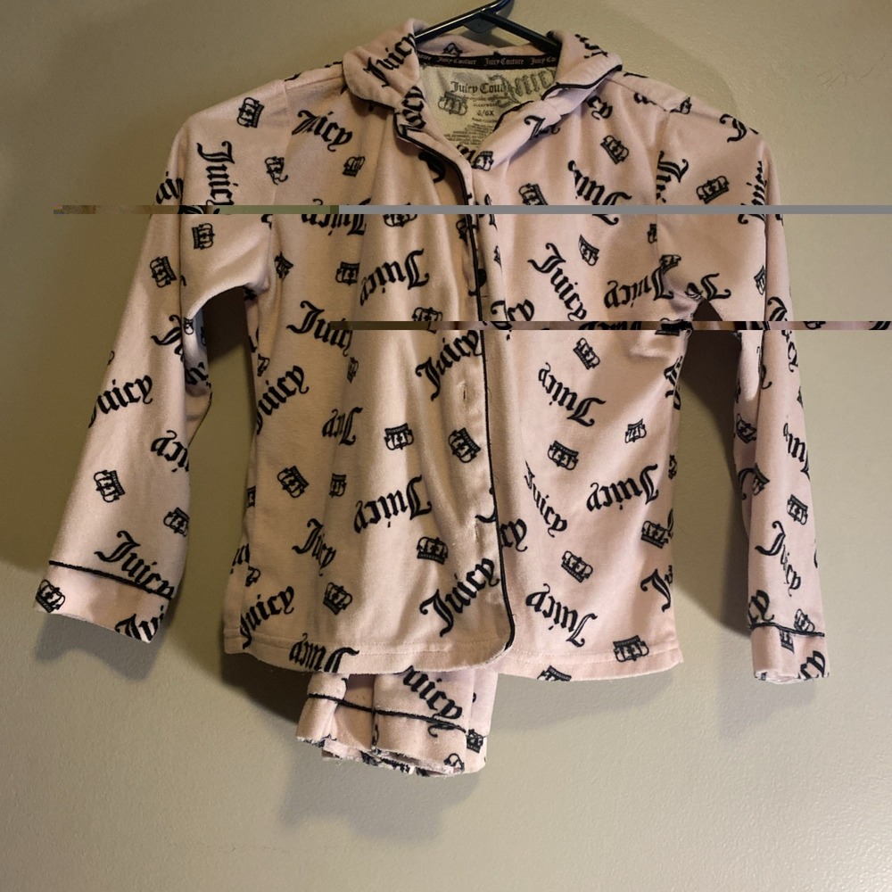 Juicy Couture Girls Pink Logo 2-Piece Soft Pajama PJ Sleep Set 6/6x Button Up